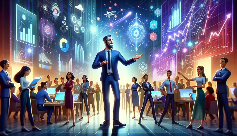 DALL·E-2024-05-16-13.24.10-A-Pixar-style-illustration-representing-the-concept-of-leading-a-team-through-digital-transformation.-The-scene-features-a-charismatic-and-inspiring-l