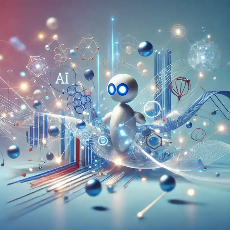 DALL·E 2025-01-06 14.16.35 - A Pixar-style abstract and futuristic representation of artificial intelligence and innovation. The scene features glowing, interconnected light trail