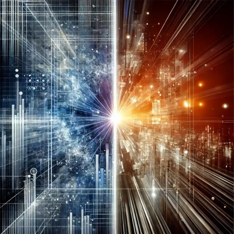 DALL·E 2025-01-07 12.10.31 - An abstract and thought-provoking image representing the concept of truth versus misinformation in the digital age. The design features a split compos