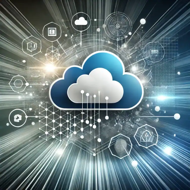 DALL·E 2025-01-08 11.28.45 - An abstract and professional image representing the concept of rethinking cloud strategies in organizations. The design features a dynamic cloud icon