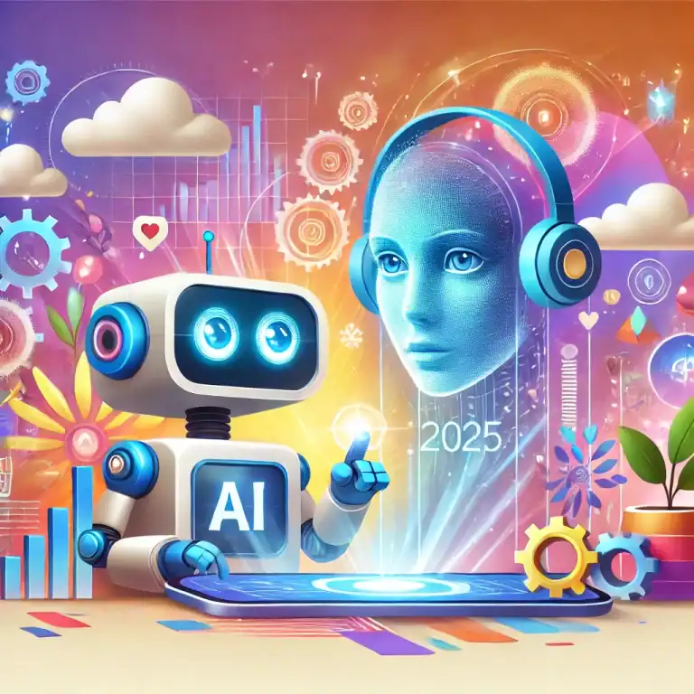 DALL·E 2025-01-08 11.36.25 - A Pixar-inspired image representing digital transformation in 2025. The design features a vibrant and imaginative scene with a friendly AI robot inter